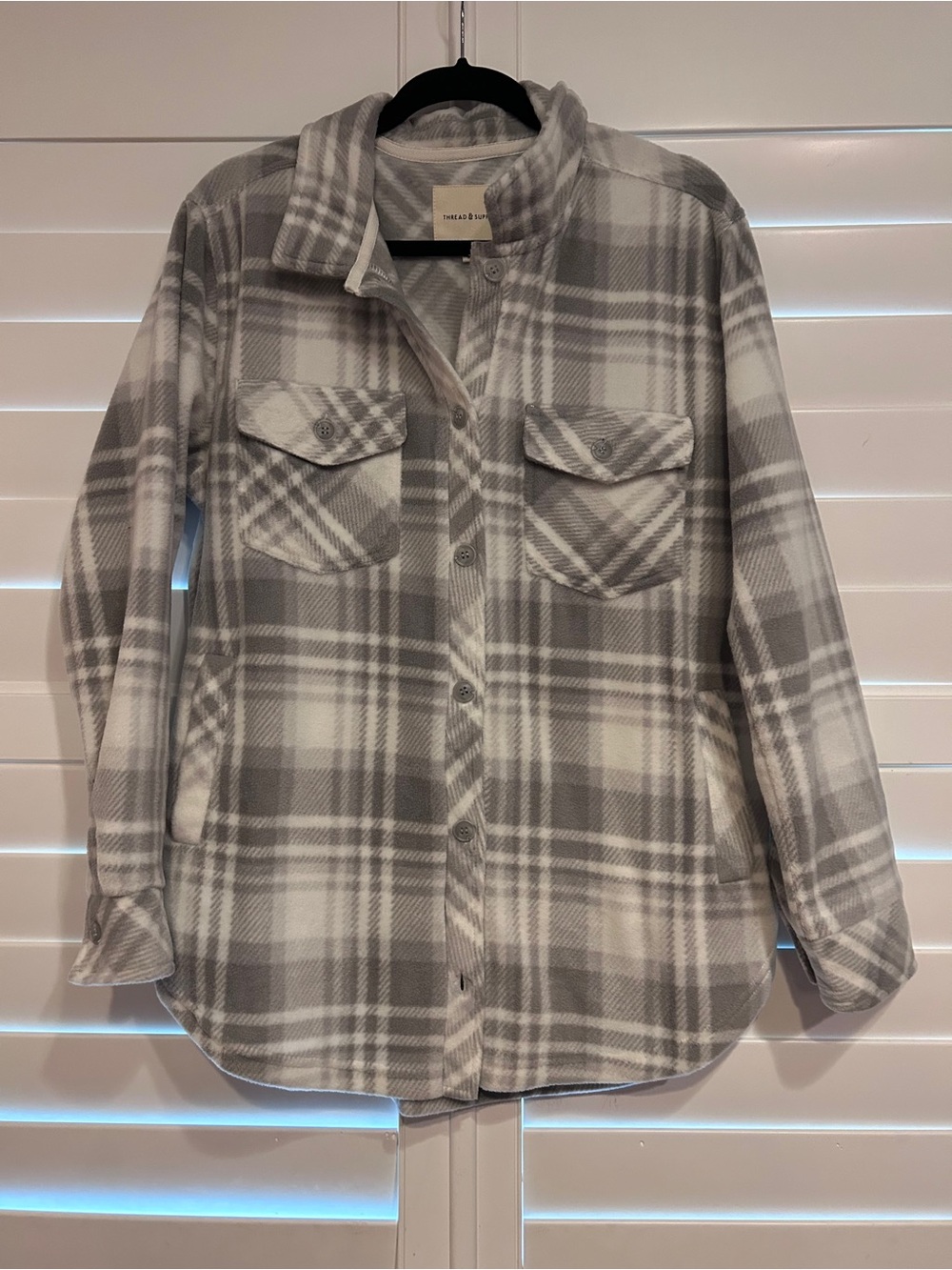 Thread & Supply Plaid Shirt Jacket Grey Size Large